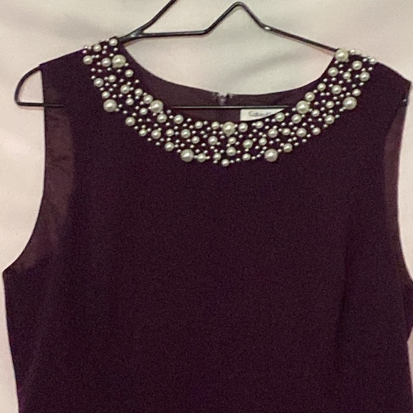 Calvin Klein Deep Purple Dress Embellished FAUX PEARL Neckline WOMENS SIZE 14 - Picture 13 of 13